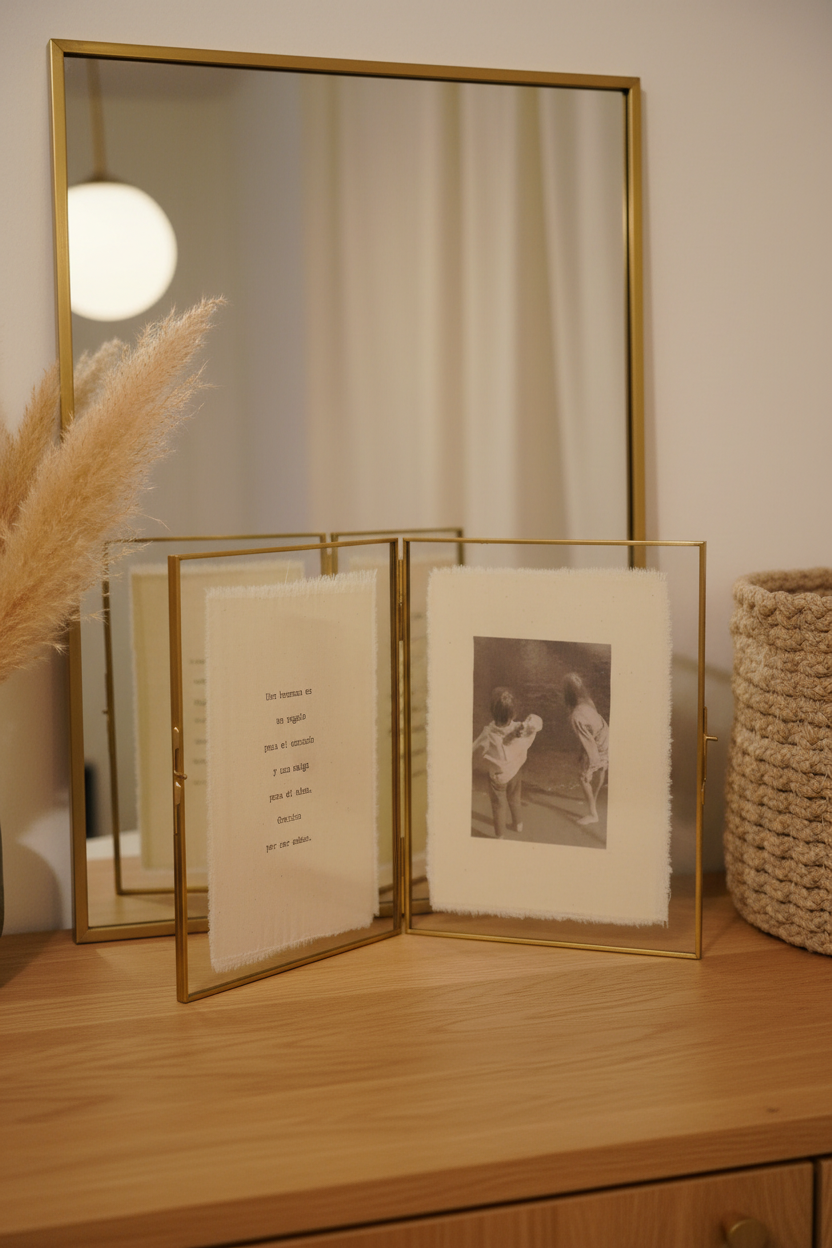 Revelado de foto y texto para marco de cristal doble