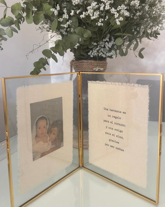 Revelado de foto y texto para marco de cristal doble